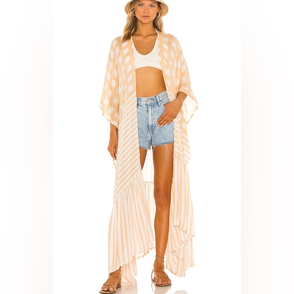 Free People Cream & White Striped Duster Kimono